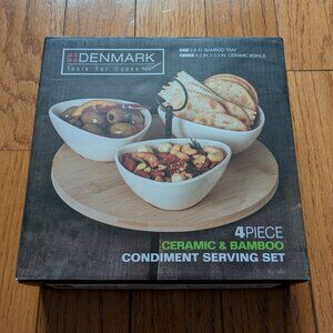 Denmark 4-piece Ceramic and Bamboo Condiment Serving Set